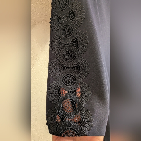 Talbot's Lace Sleeve Ponte Fit & Flare Navy Dress - Picture 4 of 8